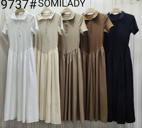 Casual Collar Down Short Sleeves Maxi Dress